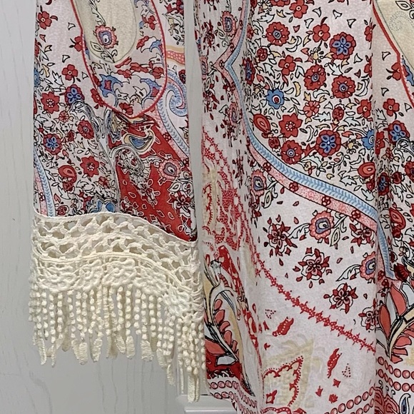 SUNDANCE Terrazzo Top XS Peasant Paisley Lace Fringe Trim Long Sleeves B… - Picture 5 of 13
